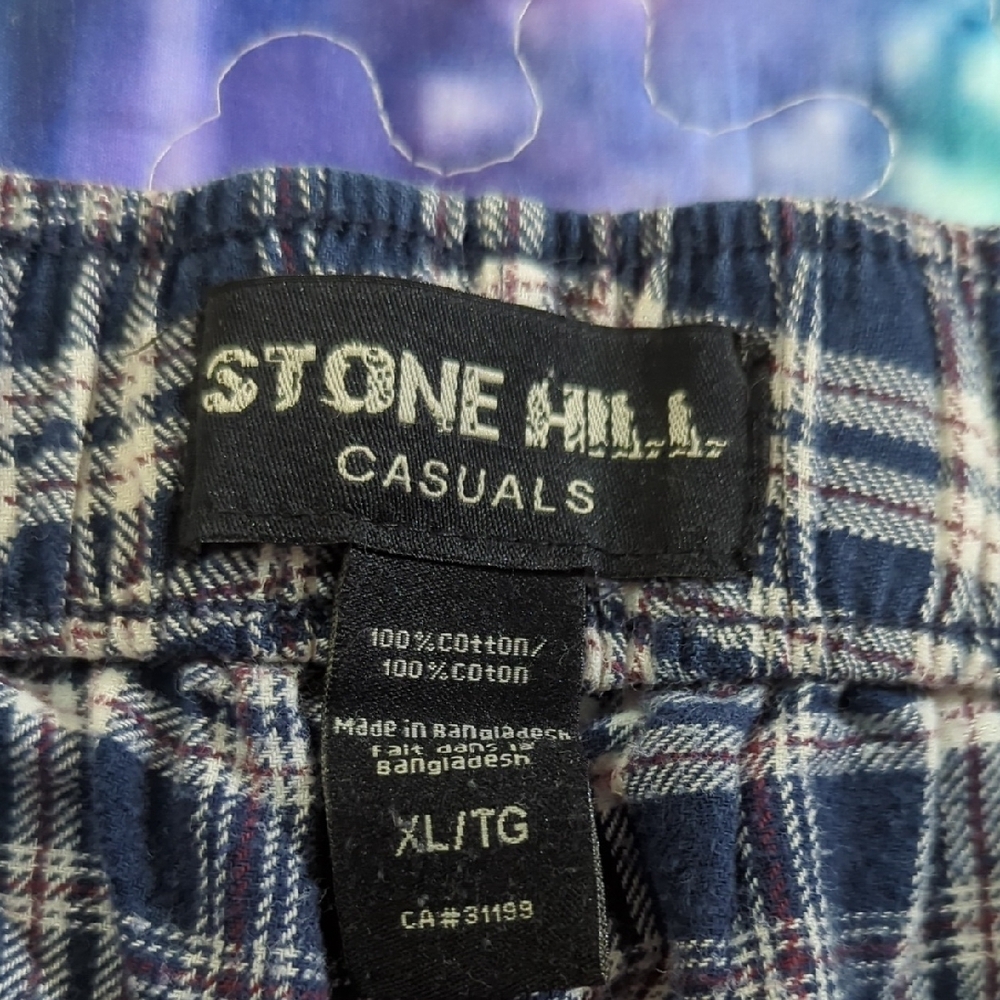 Men’s Blue Plaid Lounge / Casual Pants – Size XL | 100% Cotton - Picture 14 of 16